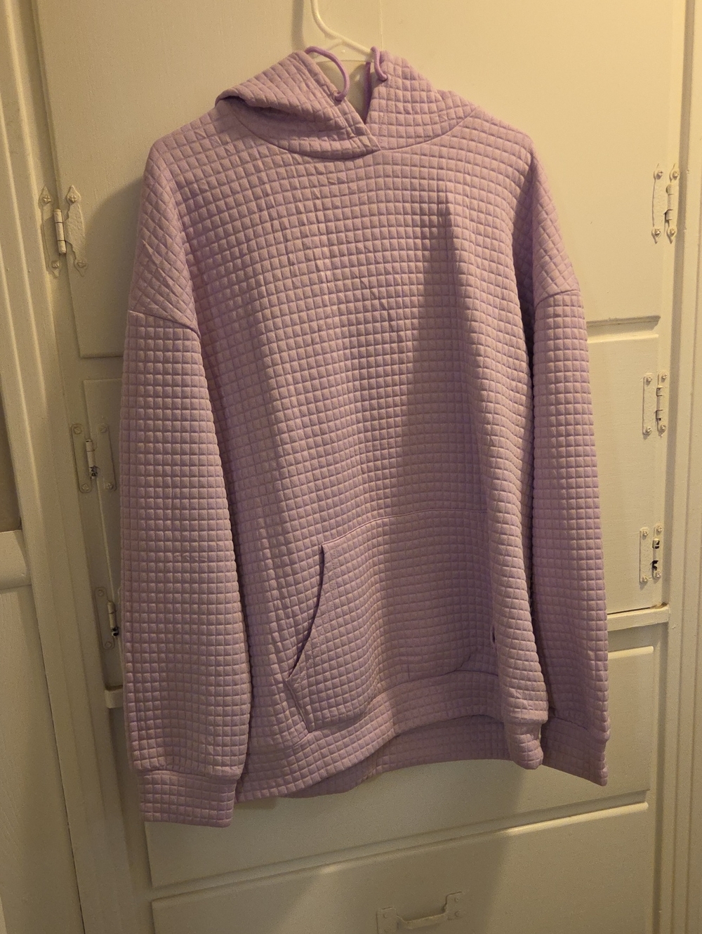 Quilted Crewneck Hoodie in Lilac - Women's Casual Pullover